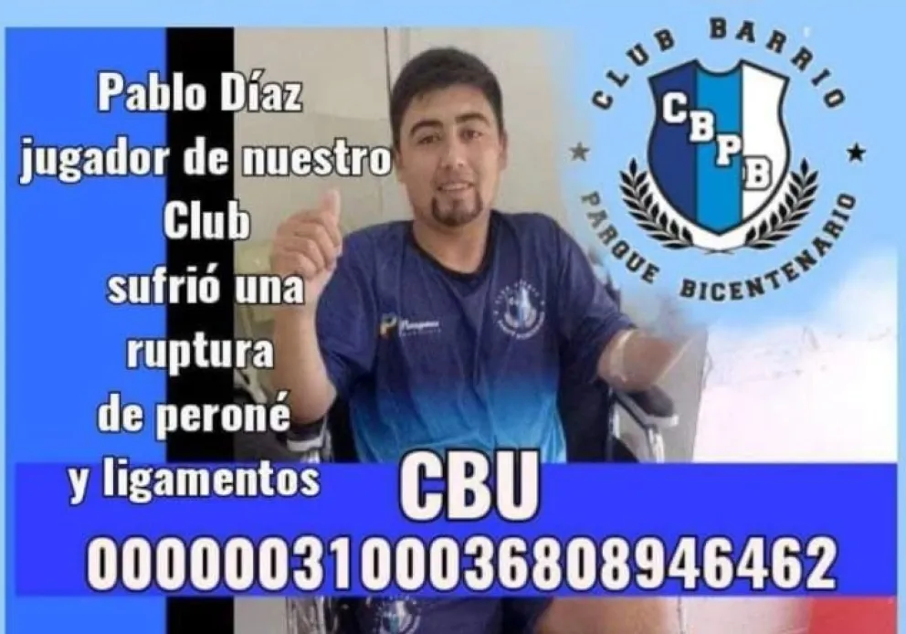 Un jugador de la barrial sufrió una dura lesión y necesita ayuda para la operación