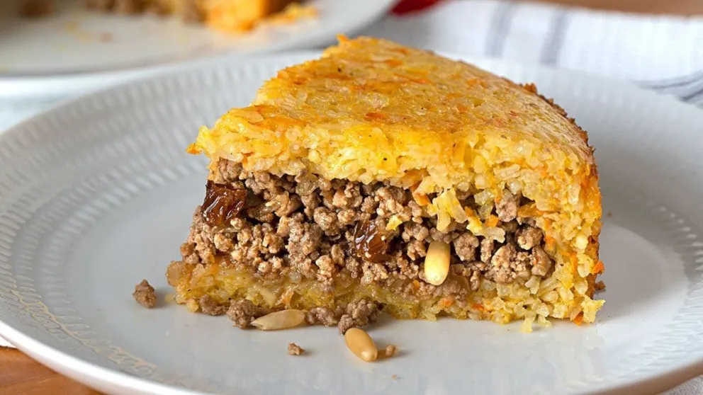 Pastel de arroz y carne picada con queso, en 6 simples pasos