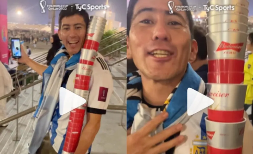 El Mundial de Figueroa: el viedmense que colecciona vasos en Qatar 