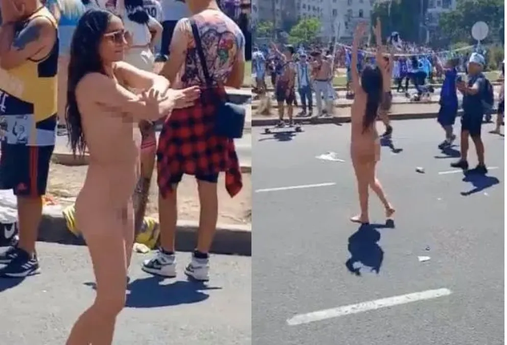 Una mujer se desnudó en plena 9 de Julio durante los festejos de la Selección 