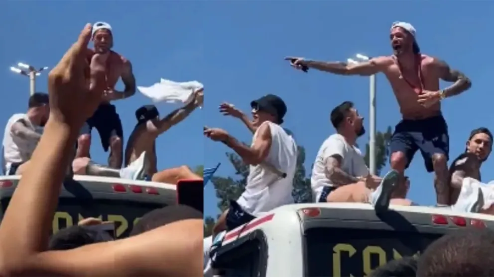 Video viral: el momento en que Messi retó a De Paul en el micro de la caravana