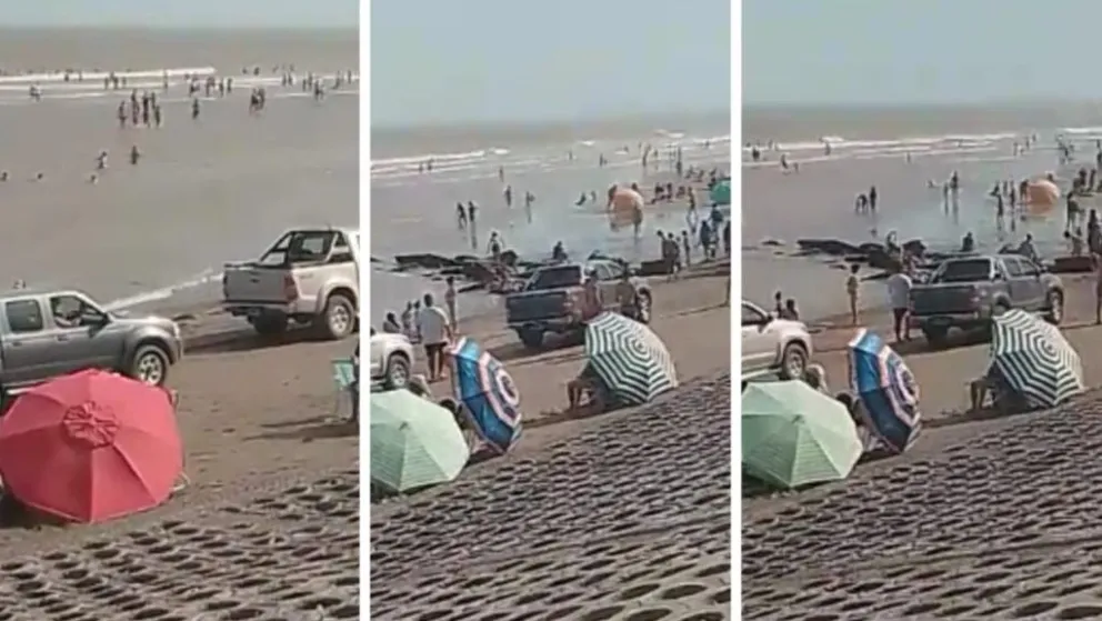 Imprudencia total: el peligroso cruce de camionetas en medio de la gente en Picoto