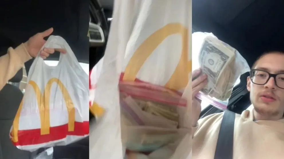 Compró una hamburguesa en un local de comida rápida y encontró 5.000 dólares en la bolsa 