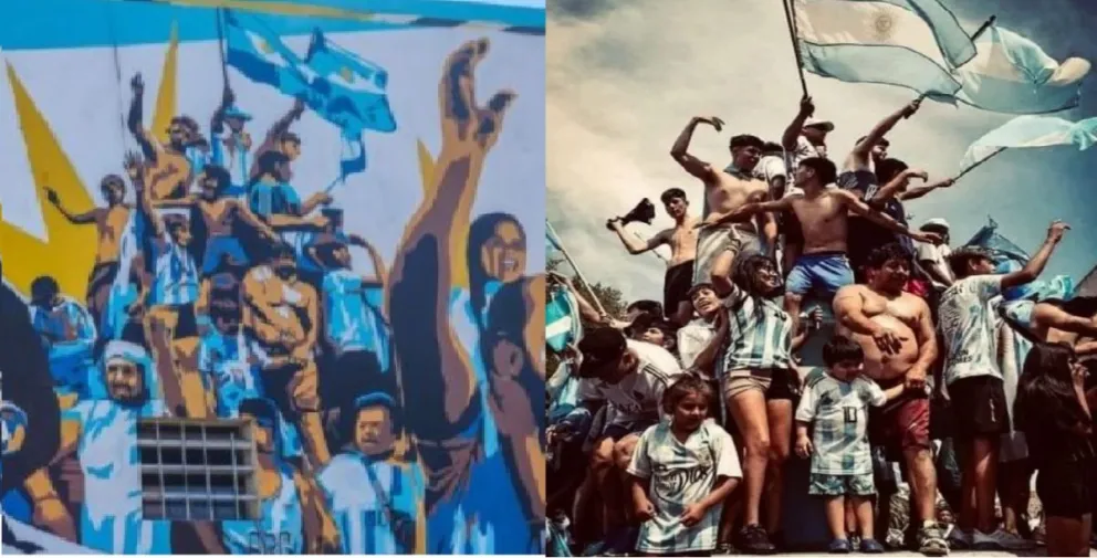 La imagen de los festejos del Mundial que capturó una fotógrafa viedmense es parte de un mural en Berazategui