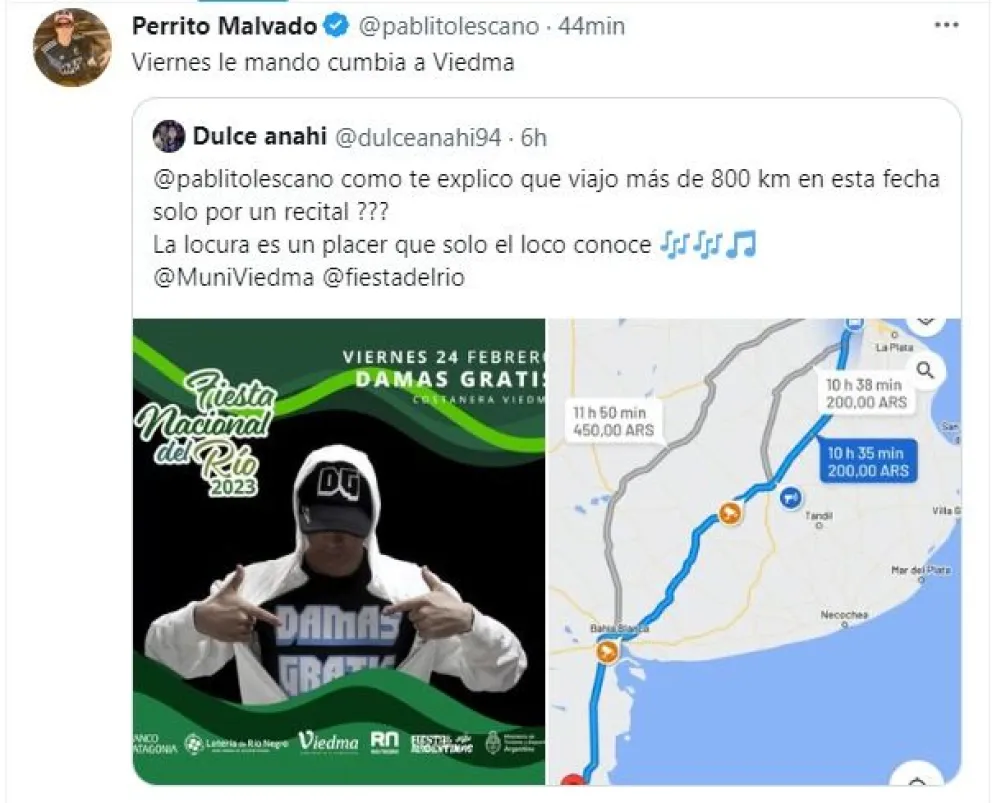 Una fan viajará desde Buenos Aires a Viedma para ver a Damas Gratis 
