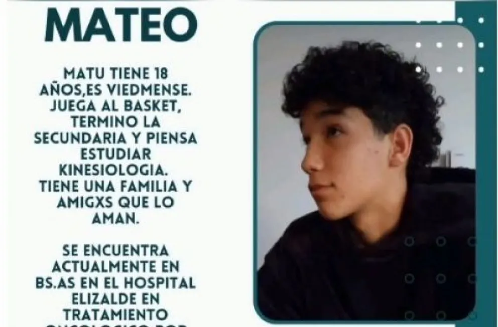Todos por Mateo: rifa solidaria para este joven de Viedma que está atravesando un momento difícil 