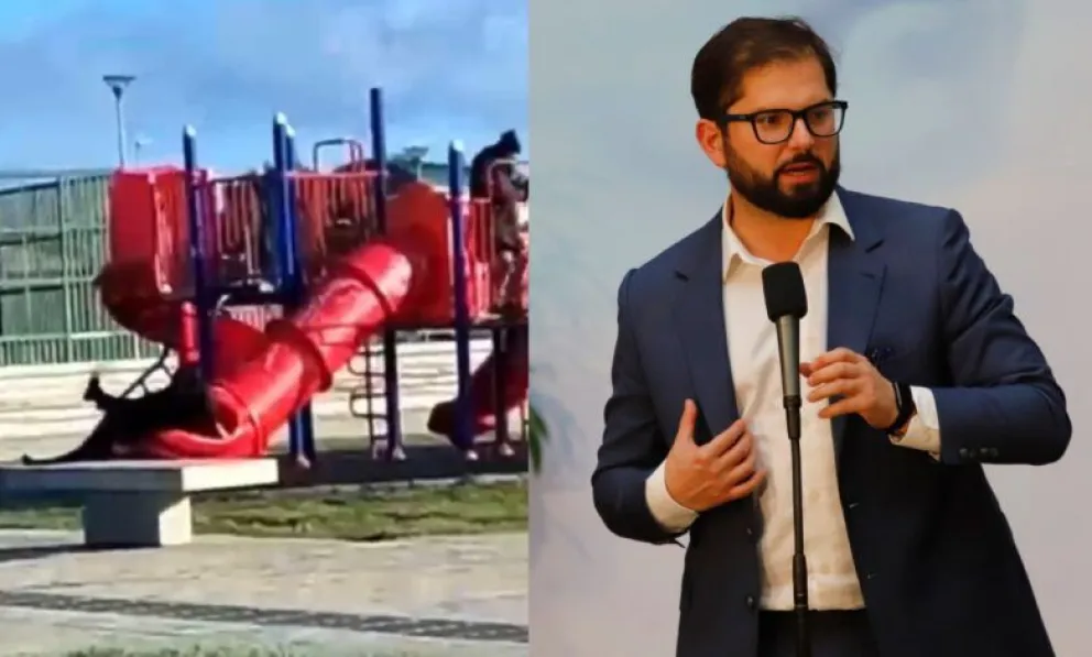 Video: el presidente de Chile se tiró por un tobogán para niños y quedó atorado